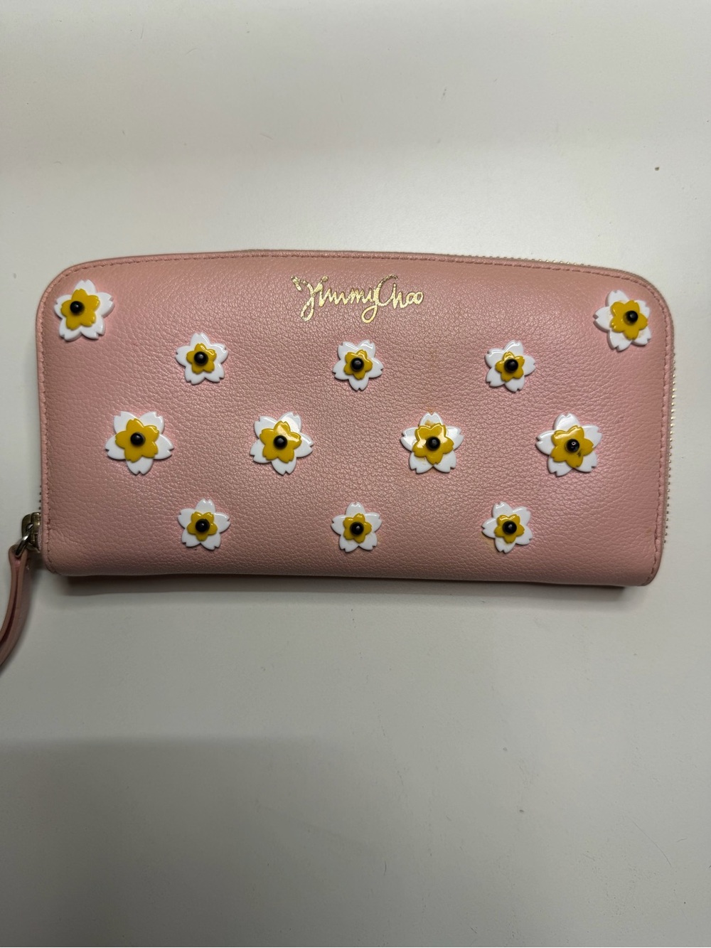 Jimmy Choo Pink Floral Appliqué Zip Wallet